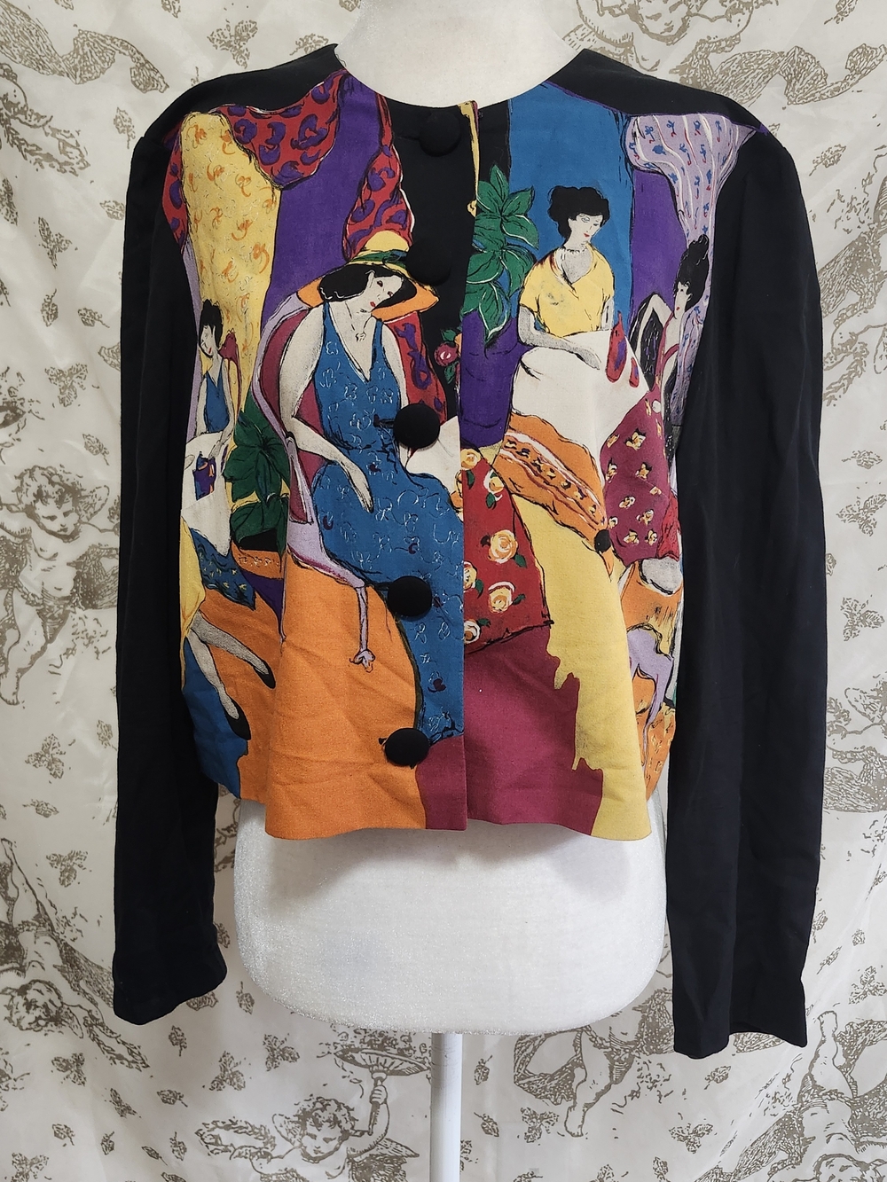 Stunning VTG Karin Stevens Unique Maximalist Wearable Art Cafe Scene Sz 14